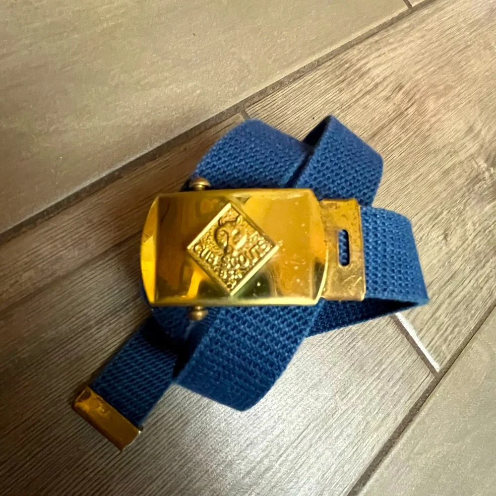 Cub Scouts Wolf Vintage BSA Solid Brass Uniform Belt Buckle And Belt 29” Used